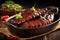 glazed bbq ribs on a stoneware dish