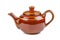 Glazed brown ceramic teapot isolated on white