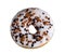 Glazed brown donut on shale dishes and white background