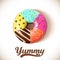 Glazed colored donut 3D. Vector Illustration