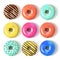 Glazed colored donuts set 3D. Vector Illustration