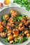 Glazed mushrooms in soy sauce. Vegan snack.