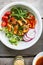 Glazed Tofu with Salad over Riceberry