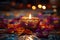 A gleaming Diwali candle amidst vibrant decor, illuminating the festive ambiance