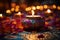 A gleaming Diwali candle amidst vibrant decor, illuminating the festive ambiance
