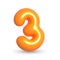 Gleaming orange balloon digit three. 3d realistic illustration. For Anniversary