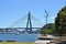 Glebe foreshore walk with a view at Anzac Bridge and Pyrmont suburb, Sydney, Australia
