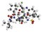 Glecaprevir hepatitis C virus drug molecule. 3D rendering. Atoms are represented as spheres with conventional color coding: