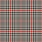 Glen check plaid pattern pixel art in black, red, off white. Seamless hounds tooth vector tweed background for jacket, skirt.