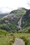 Glen Nevis valley with Steall Waterfall, second highest in Scotland, Fort William, Lochaber, Highlands, United Kingdom