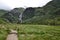 Glen Nevis valley with Steall Waterfall, second highest in Scotland, Fort William, Lochaber, Highlands, United Kingdom