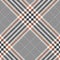 Glen plaid pattern in brown, orange, white.