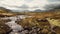 The Glen Of Scottish Highlands: A National Geographic-style Photo In Painterly Light Brown And Silver