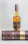 Glen Silver`s aged 8 years blended scotch whisky bottle and box closeup against white