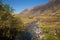 Glencoe river Clachaig Scotland UK with mountains in Scottish Highlands in spring with people