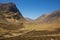 Glencoe Valley Scotland UK famous Scottish glen with mountains in Scottish Highlands in spring with clear blue sky