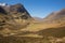 Glencoe Valley Scotland UK famous Scottish glen with snow topped mountains in Scottish Highlands in spring with clear blue sky