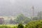Glendalough Round Tower and Cemetery in the rain, Ireland