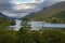 Glenfinnan Monument and Loch Shiel lake. Highlands Scotland Uk