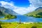 Glenfinnan Monument and Loch Shiel lake. Highlands Scotland Uk