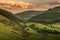 Glenmacnass Valley on Wiclow Mountains Ireland, awesome landscape seen at sunset