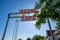 Glenrio, Texas - May 6, 2021: Abandoned sign for the former First Last Motel in Texas in the Route 66 ghost town on the New Mexico