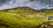 Glenshee Mountain Ski Centre and Snowsports School with chairlift and cafe on a misty cloudy day