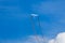 Glider plane maneuvering on blue sky with smoking from wings. Aviation, leisure sport background