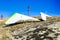 Gliders parked on mountain rock waiting appropriate wind for take off