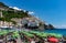 Glimpse of Amalfi with colorful beach umbrellas