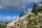 A glimpse of the ancient walls of the fortified city of San Marino in the homonymous Republic