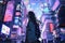 Glimpse A Cybernetic Heroine Navigating A Bustling Asian Megacity With Style