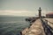 Glimpse of Nostalgia Seaside Town with an Old Pier and Rustic Lighthouse