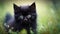 Glimpses of Mystery: The Enchanting Cute Black Kitten with Mesmerizing Eyes on a Summer Day. Generative AI