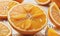 Glistening Citrus Slices: Juicy Oranges Adorn the Table with Dewy Elegance