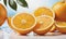 Glistening Citrus Slices: Juicy Oranges Adorn the Table with Dewy Elegance