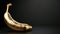 Glistening golden banana made of gold on a shadowy backdrop, ideal for abstract design or opulent lifestyle imagery