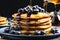 Glistening Honey Drizzled over a Stack of Golden Brown Pancakes Adorned with Fresh Plump Blueberries