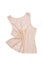 Glistening pink female top, isolated champagne sparkly blouse on white, evening wear has ivory colour, creamy spangle spiffy shirt