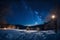 The glistening stars over a snowy landscape, creating