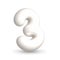 Glistening white balloon digit three. 3d realistic design element. For party