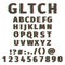 Glitch alphabet distorted font letters and numbers. Vector set with broken pixel effect,old distorted TV matrix effect.