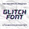 Glitch alphabet font. Distorted type letters and numbers on a bright glitched background.