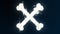 Glitch crossbones icon. Hackers, danger, virus, digital security.