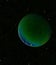 Glitch cyberpunk green Moon or planet in Cosmos Universe. Glitch effect illustration of apocalyptic wind effect acid fantastic