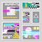 Glitch Design Poster Templates Set. Cyberpunk Digital Background with Geometric Gradient Elements. Abstract Composition