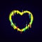 Glitch effect heart shaped frame in neon colors vector illustration on background.