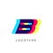 Glitch effect letter B, colored spectrum overlay effect. Vector slant symbol for cyber sport, racing, automotive and