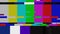 Glitch effect. SMPTE color bars with glitch effect and with periodically pop-up text: NO SIGNAL. Test pattern from a tv