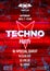 Glitch party poster with blue background and triangle for techno